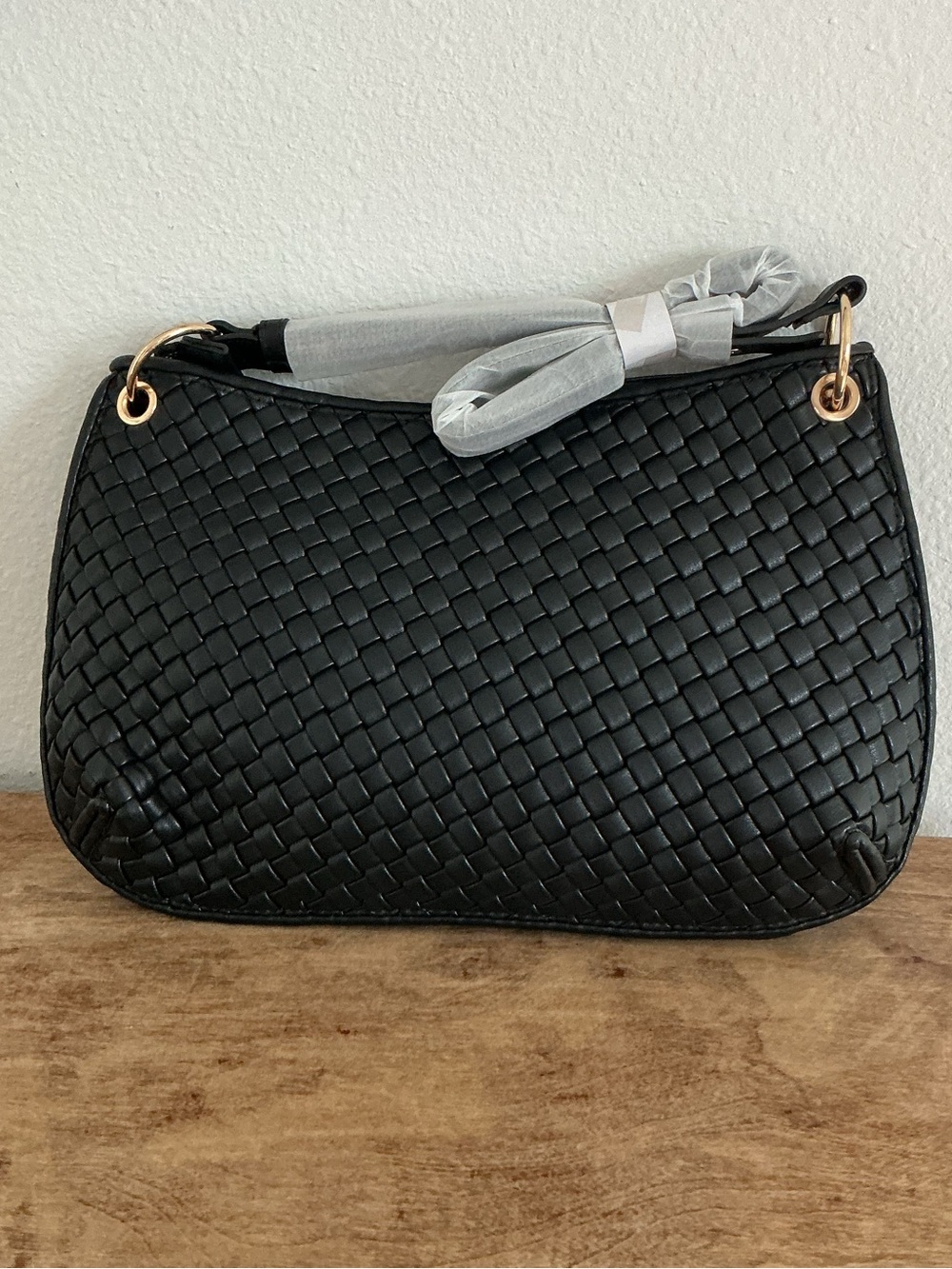 Universal Thread Black Woven Shoulder Bag with Gold Hardware
